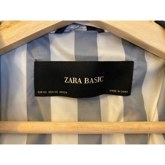 Zara Navy Blue White Striped Hooded Raincoat Jacket - Picture 9 of 10